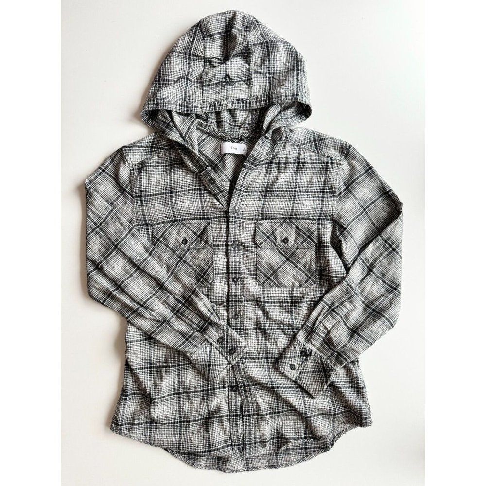 Aritzia TNA Brewster Black Grey Plaid Check Flannel Button Down Shirt, Size S - Picture 5 of 11